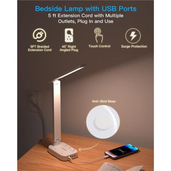 Power Strip with LED Desk Lamp, 3 Outlets 4 USB Ports(2 USBC) 4 Modes 5 Level - Picture 4 of 7